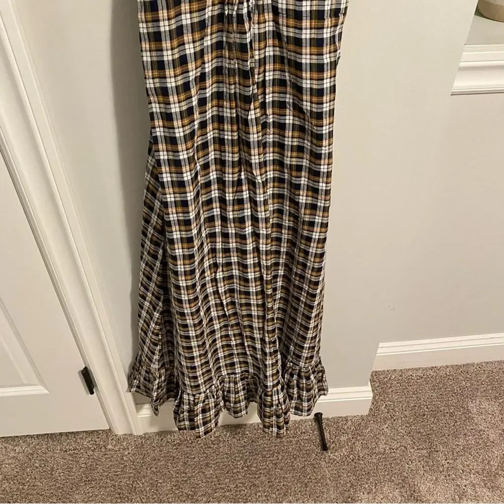 Mille Resort Blue Brown Plaid Button Front Maxi Dress XXS - Picture 7 of 10